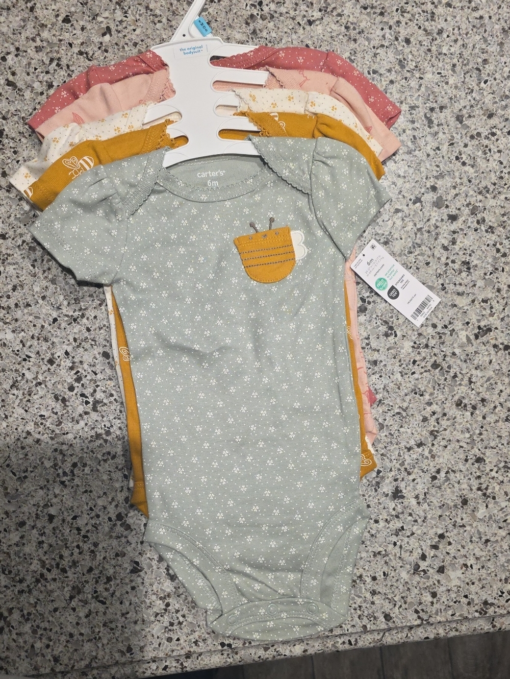 Carter's Sage Floral One-Piece Bodysuit with Bee Patch - 6M
